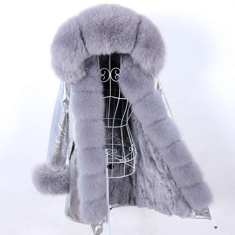 Maomaokong Natural Fur Lining Real Fur Coat Winter Jacket Women Raccoon Fur Collar Warm Thick Parkas Female Clothing