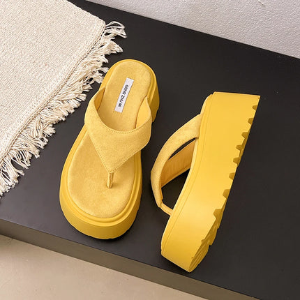 Pantofole da esterno con zeppa Infradito estive da donna con fondo spesso Infradito da spiaggia per il tempo libero a vita alta da esterno in pelle scamosciata
