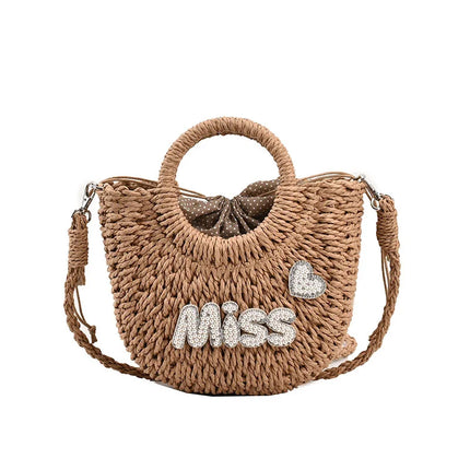 Personalized Summer Straw Bag for Women, Large Capacity, Perforated Design, Simple Shoulder Beach Bag for Vacations