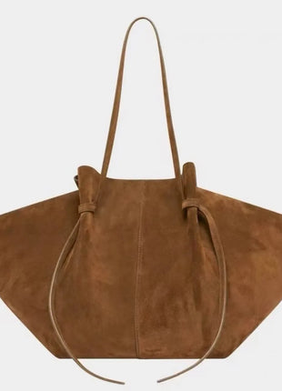Borsa tote grande da donna, borsa a tracolla in pelle scamosciata, design con nodo, borsa versatile