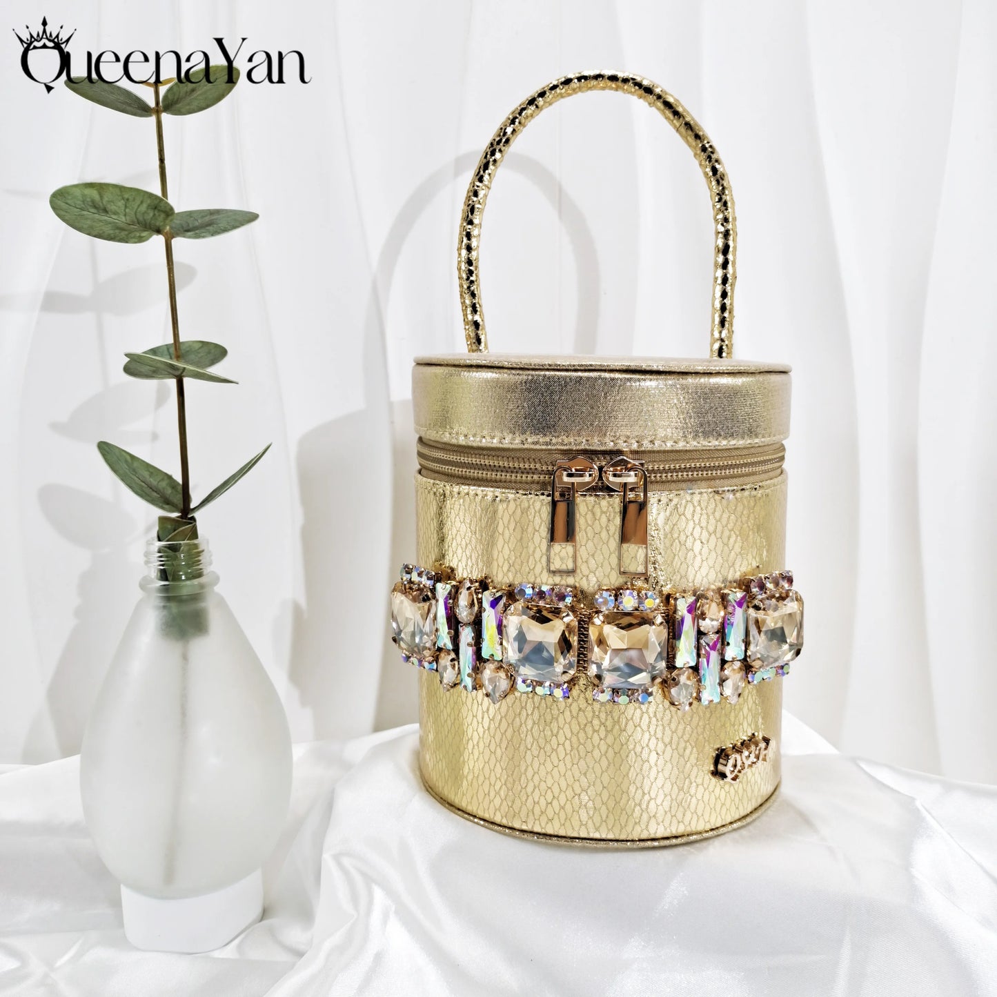 Queena Yan Nigerian-Inspired Rhinestone High Heels With Colourful Bucket Bag Fashionable Womens Footwear And Accessories Set