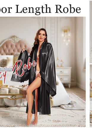 Elegante abito lungo da pavimento in seta da sposa, abito da sposa, kimono, abito da sposa, festa, abito da sposa, abito kimono nero