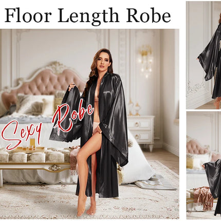 Elegante abito lungo da pavimento in seta da sposa, abito da sposa, kimono, abito da sposa, festa, abito da sposa, abito kimono nero