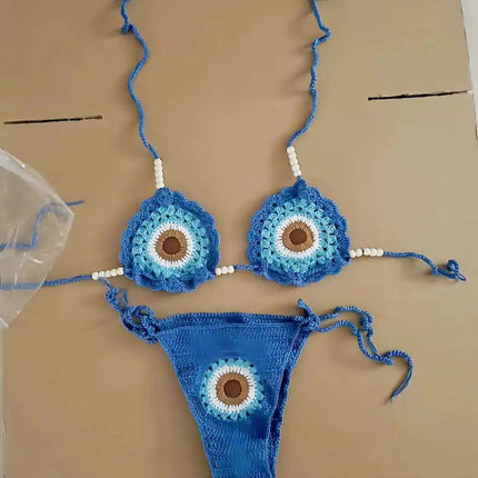 Bikini Sexy Intrecciato a Mano 2026 da Donna Verde Patchwork con Perline e Laccetti Micro Costume da Bagno Lavorato a Maglia per la Spiaggia platinumshop