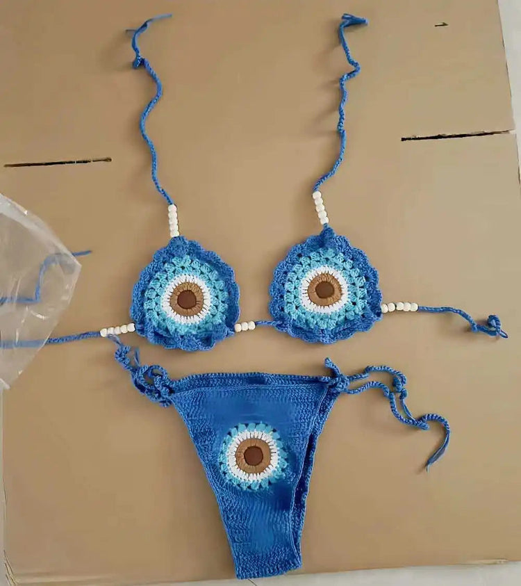 Bikini Sexy Intrecciato a Mano 2026 da Donna Verde Patchwork con Perline e Laccetti Micro Costume da Bagno Lavorato a Maglia per la Spiaggia platinumshop