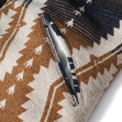 Winter New Indian Pattern Western Nomadic Robe Cotton And Wool Blend Vintage Kimono Jacket Casual Cardigan Coat