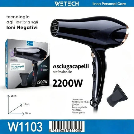 2200W Fast Dry Ionic Hair Blow Dryer 100‑240V Dual‑Voltage Hot & Cold Air Function Hanging Hook Design With Concentrator Nozzle Hair Styling Tool