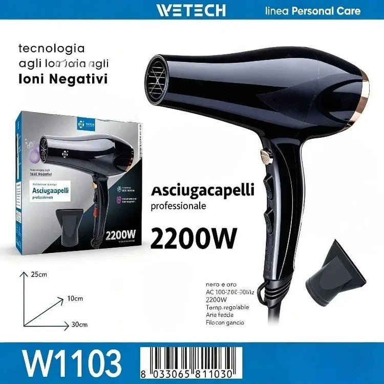 2200W Fast Dry Ionic Hair Blow Dryer 100‑240V Dual‑Voltage Hot & Cold Air Function Hanging Hook Design With Concentrator Nozzle Hair Styling Tool