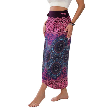 Abito da donna Boho Maxi Wrap Gonna lunga con allacciatura Abito da spiaggia Copricostume Abito vintage bohémien regolabile a vita alta in rayon platinumshop