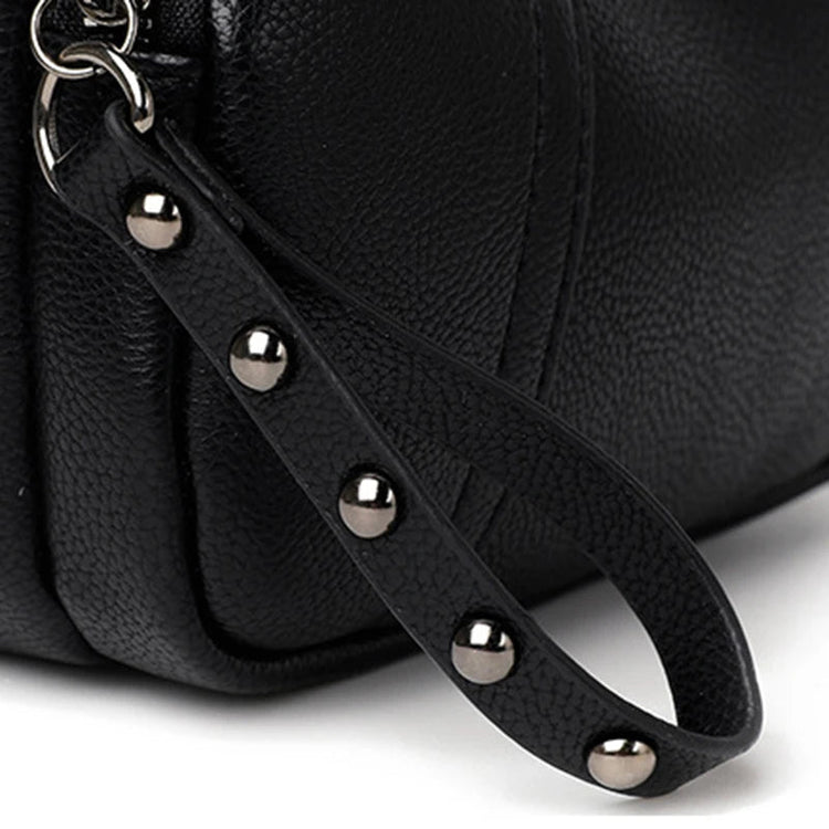 Solid Color Fashionable Rivet Zipper Women's Mobile Phone Bag Simple Soft Leather Shoulder Crossbody Small Square Bag Handbag PlatiNum