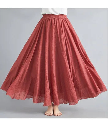 nuove gonne lunghe in cotone di lino da donna 2020 gonne lunghe a pieghe in vita elastica spiaggia Boho gonne estive vintage Faldas Saia