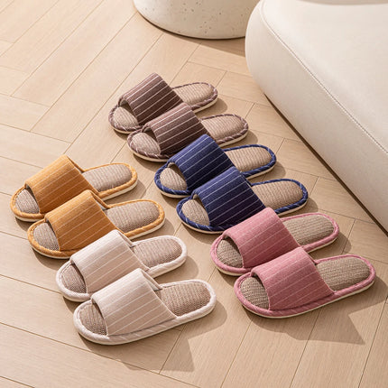 Pantofole da donna primavera e autunno moda striscia di lino per interni antiscivolo comode suola morbida coppia camera da letto scarpe basse causali