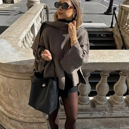 MUJER Cape Coat Women Scarf Collar Ponchos Women 2025 Shawl Long Sleeve Winter Woman Ponchos Cloak Knitted Cardigan for Women