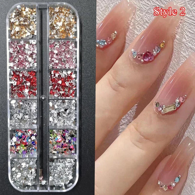 Mix 3D Nail Rhinestones 12 Grids Crystal Diamonds for Nail Art Mini Glitter Diamonds Decorative DIY Nail Art Accessories