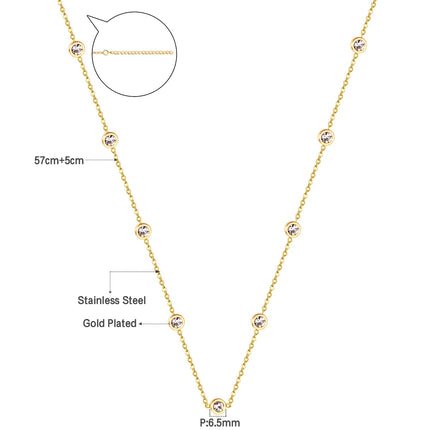 LUXUSTEEL Round CZ Pendant Necklace For Women White Colorful Cubic Zirconia Stainless Steel Collar Simple Luxury Wedding Jewelry PlatiNum