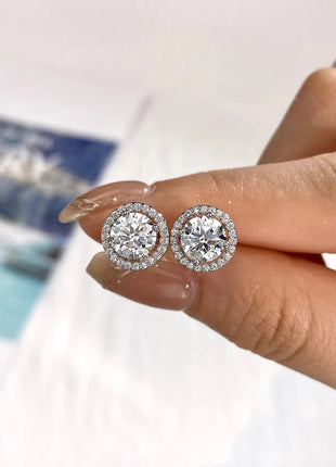 DW Certified Moissanite Diamond Stud Earrings for Women 925 Sterling Silver Round Halo Earrings Luxury Wedding Fine Jewelry PlatiNum