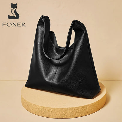 FOXER Minimalism Split Leather Women Shoulder Underarm Bag 2025 New Solid Casual Hobo Bag Female Daliy Tote Bag Purse