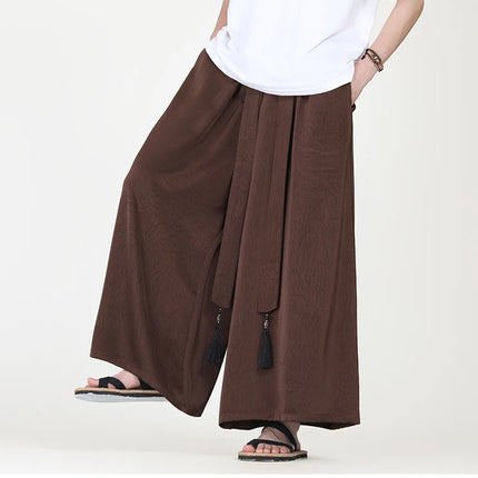 Pantaloni stile cinese da uomo nuovi pantaloni larghi casual in seta di ghiaccio a gamba larga pantaloni da uomo kimono alla moda retrò comodi e traspiranti
