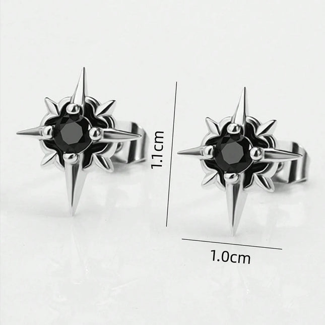 Orecchini a bottone con stella in metallo nero CZ per uomo donna stile Hip Hop colore argento antico Inizio orecchini con coppia in cristallo trasparente platinumshop