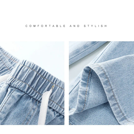 Pantaloncini di jeans casual da uomo elastico in vita dritto comodo azzurro morbido pantaloni corti larghi Bermuda larghi jeans maschili