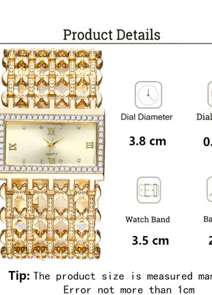 Orologio al quarzo da donna in oro nobile di lusso, orologio da donna con cinturino scheletrato, orologio completo platinumshop
