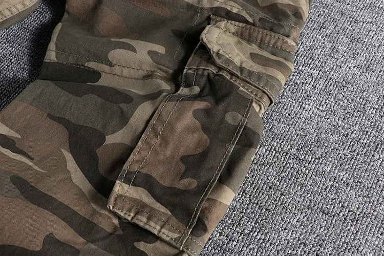 Heavyweight Camouflage Pants Men Clothing Multi-pockets Solid Color Patchworked Outdoor Trousers Retro Cargo Casual Wear Jogger