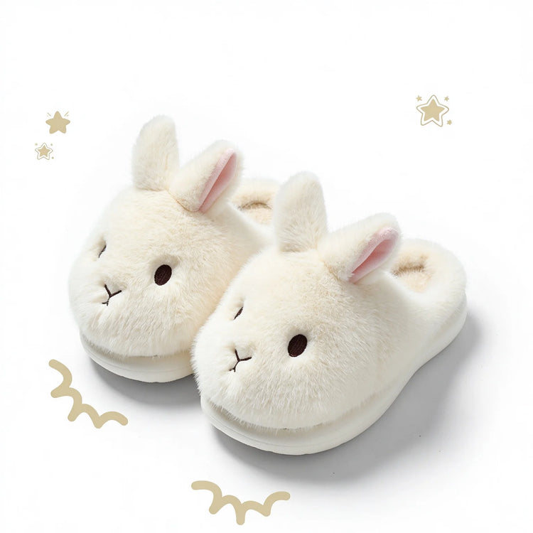 Women's Cute Rabbit Cotton Slippers Autumn and Winter Cartoon 3D Bunny with Plush Insulation, Thick Bottom, Home Plush Slippers