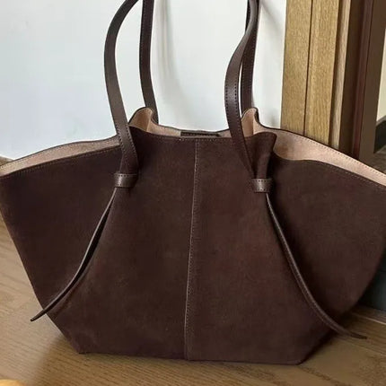 Borsa tote grande da donna, borsa a tracolla in pelle scamosciata, design con nodo, borsa versatile