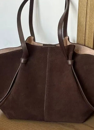 Borsa tote grande da donna, borsa a tracolla in pelle scamosciata, design con nodo, borsa versatile