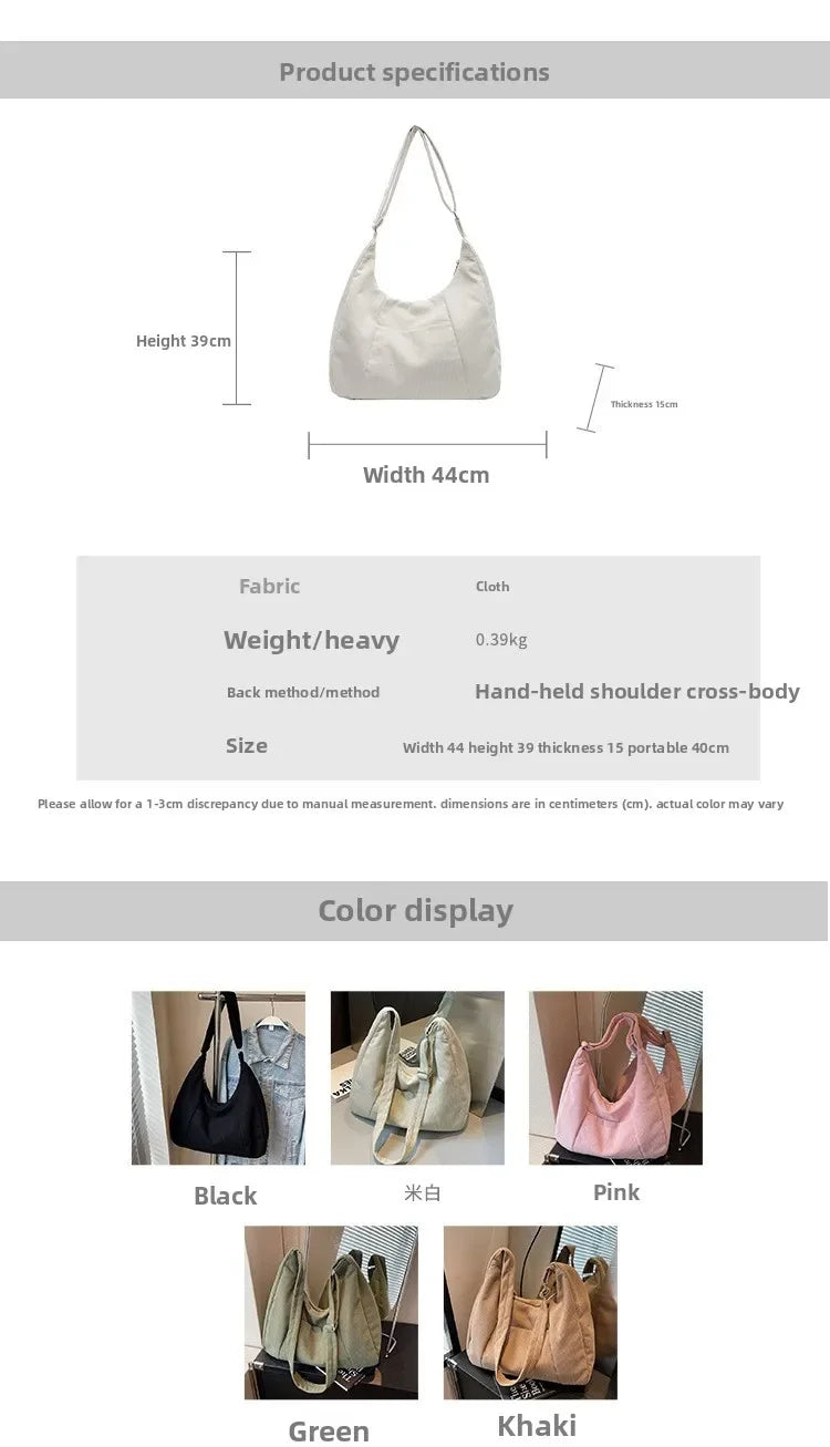 New Large Capacity Casual Crossbody Bag Simple Artistic Commuter Student Single Shoulder Bag Outdoor Leisure Women's Tote Bag PlatiNum
