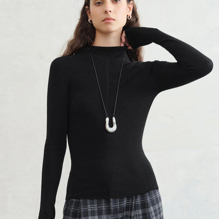 FSLE【Premium Series】German Biella Wool Autumn Super Fine Washable Seamless One-Piece Mock Neck Thermal Base Layer Shirt Women PlatiNum