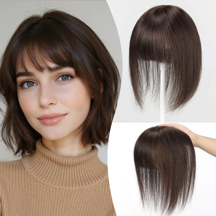 Ombre Light Blonde Real Human Hair Toppers with Swiss Lace Base Hair 3D Air Bangs 10inch Human Hair Topper for Women Hair Loss