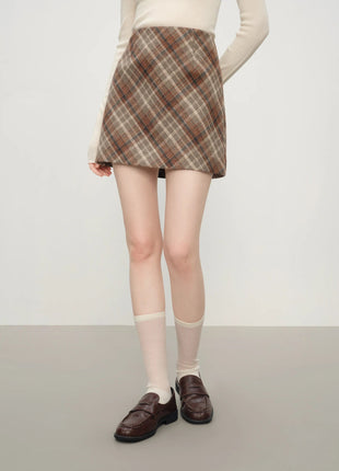 FSLE Autumn Party Skirt High Waist Retro Plaid Knit WoolShort Skirt For Women 2025 Fall Winter New Arrival Y2K Mini A-line Skirt PlatiNum