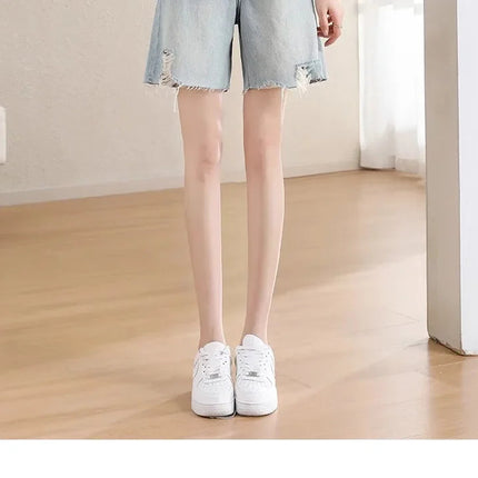 Blue Denim Shorts For Women High-Waisted Loose-Fit Slimming Casual Straight-Leg Mid-Length Summer New Arrival 2024 PlatiNum