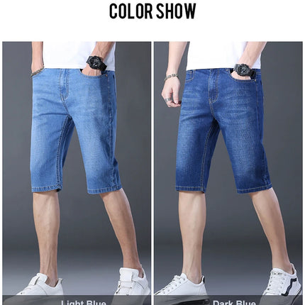 2026 Pantaloncini Casual da Uomo in Denim Cotone Elastico Dritti di Alta Qualità al Ginocchio Jeans Classici Vintage Moda Blu