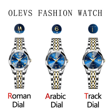OLEVS 9931 Elegante Orologio da Donna di Lusso, Marca Originale, Movimento al Quarzo, Impermeabile, in Acciaio Inossidabile, Luminoso con Data platinumshop