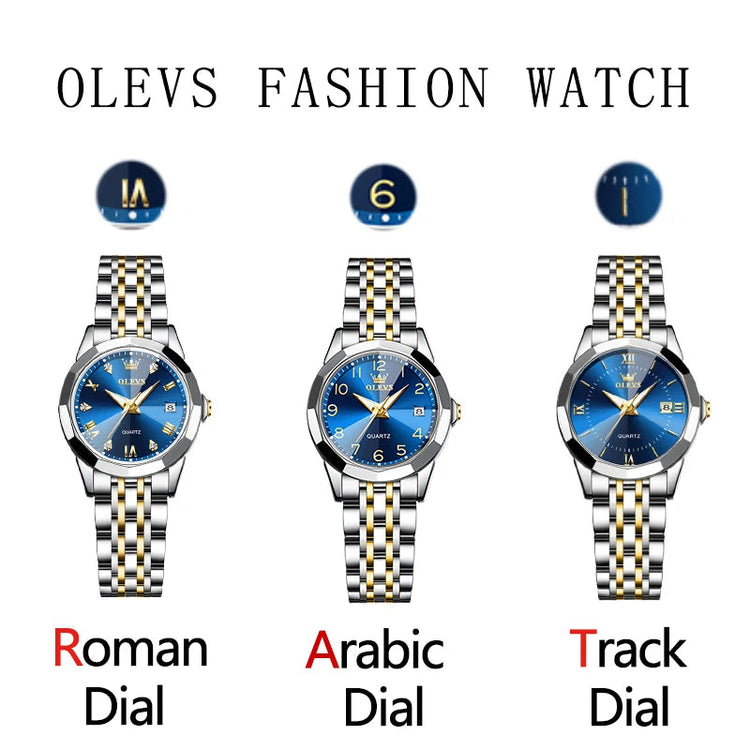 OLEVS 9931 Elegante Orologio da Donna di Lusso, Marca Originale, Movimento al Quarzo, Impermeabile, in Acciaio Inossidabile, Luminoso con Data platinumshop