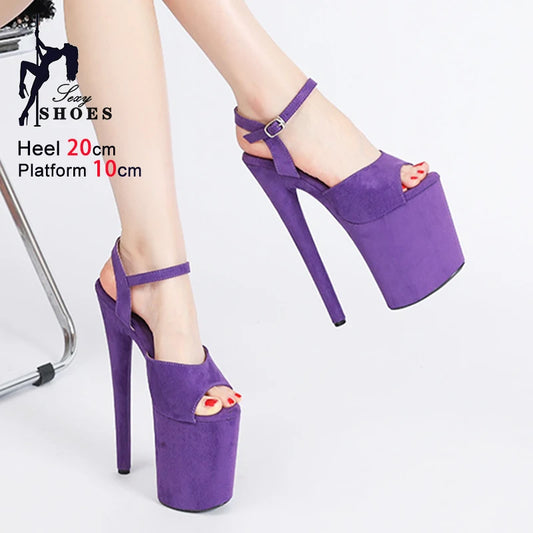Purple Super High Heel Nightclub Stage Shoes Women 20CM Stiletto Suede Pole Dance Sandals Model Catwalk Show Summer High Heels