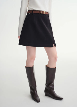 DUSHU Classic Long and Short Elastic Waist A-line Skirt 2025 Winter Skirt for Women Solid Simple Commuting Office Ladies College PlatiNum