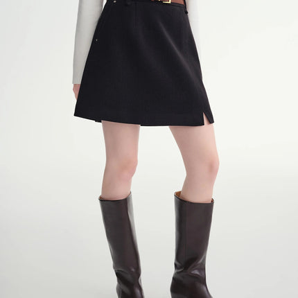 DUSHU Classic Long and Short Elastic Waist A-line Skirt 2025 Winter Skirt for Women Solid Simple Commuting Office Ladies College PlatiNum