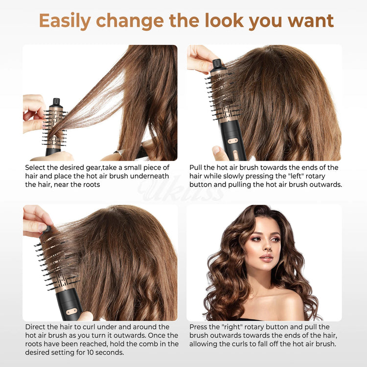 3 in Hair Dryer Brush Rotating Blow Dryer Brush Hot Air Styler Electric Hairdryer Hot Air Spin Brush Set Curling Iron Comb