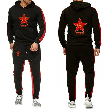 Retro CCCP 2025 Spring Autumn Men's New Solid Color Set Soviet Union USSR Casual Pullover Long Pant 2-piece Jogger Sports Suit PlatiNum