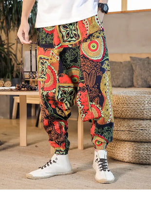 Pantaloni Harem da Uomo 2026 Stile Retrò con Stampa, Pantaloni Jogger Larghi e Comodi con Cavallo Ribassato, Stile Nepal Oversize, Pantaloni Casual da Uomo con Cavallo Ribassato