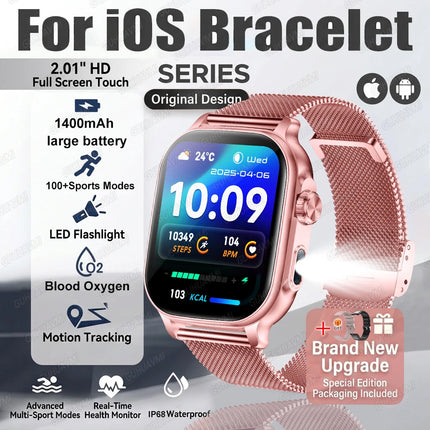 2026New Smart Watch Fitness Clock Men 2.01" AMOLED Screen 1400mAh 130+ Days Battery Life Flashlight Call Waterproof Smartwatches