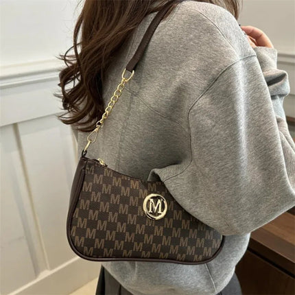 Vintage Style Handbag Crossbody Bag, Gold Letter 'M' Design Pu Leather Shoulder Messenger Bag, Synthetic Leather Tote Bag, Purse PlatiNum