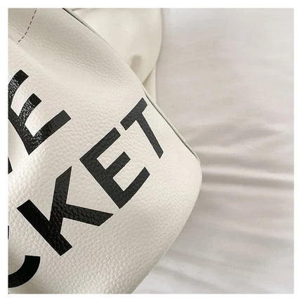 Spring New Fashion Letter PU Leather Bucket Bag Women Simple City Style Shoulder Handbag Trendy Crossbody Satchel Handbag PlatiNum