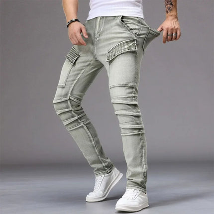 Men's Casual Jeans Vintage Straight Leg Elastic Slim Fit Autumn Winter Sweatpants Trousers Skinny Y2k Jeans Men's Cargo Pants