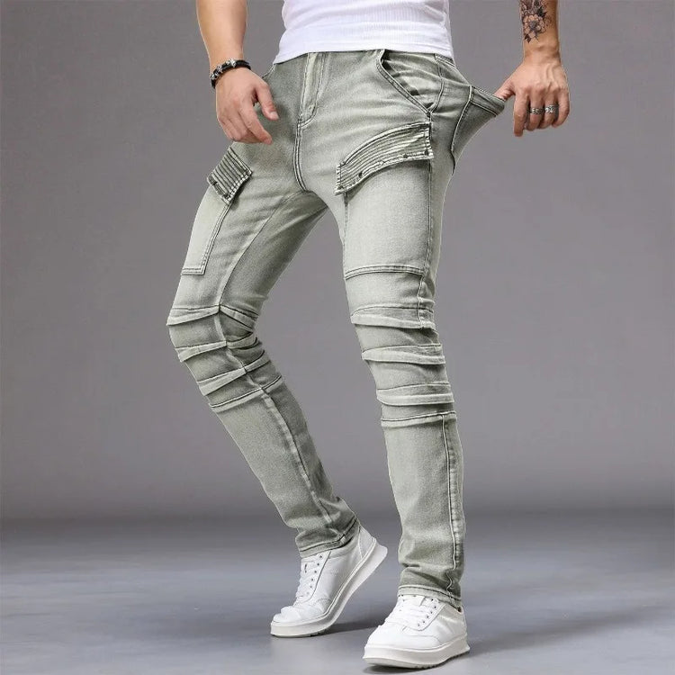 Men's Casual Jeans Vintage Straight Leg Elastic Slim Fit Autumn Winter Sweatpants Trousers Skinny Y2k Jeans Men's Cargo Pants
