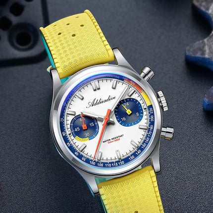 ADDIESDIVE New Men Watch 38mm VK64 Chronograph Fluororubber Luxury Domed Glass BGW9 Luminous 100m Waterproof Quartz Wristwatch