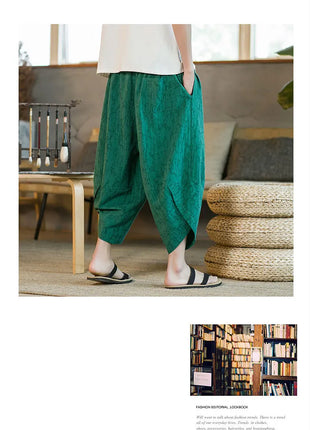 Kimono giapponese Pantaloncini tradizionali Pantaloni asiatici da uomo Samurai giapponese Pantaloni larghi da uomo in lino Yukata casual allentati